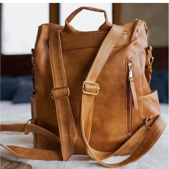 Brown Soft Vegan Leather Bohemian Aztec Chic Backpack Bag southwestern Bookbag - Picture 3 of 4